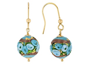 Teal Murano Glass "Millerose Disc" 18k Yellow Gold Over Sterling Silver Earrings