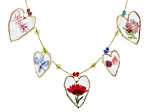 Heart Resin Dried Flowers with Murano Glass Beads 18k Gold Over Silver 17" Necklace