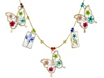 Butterfly-Shaped Resin Dried Flowers with Murano Glass Beads 18k Gold Over Silver 17" Necklace