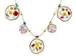 Resin Dried Flowers Murano Glass Beads 18k Yellow Gold Over Sterling Silver Station 17" Necklace