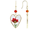 Heart Resin Dried Flowers with Murano Glass 18k Yellow Gold Over Sterling Silver Earrings