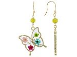 Butterfly-Shaped Resin Dried Flower Earrings with Murano Glass Bead 18k Gold Over Silver Earrings