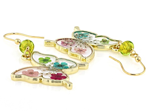 Butterfly-Shaped Resin Dried Flower Earrings with Murano