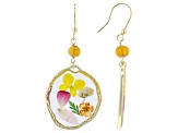 Round Resin Dried Flowers with Murano Glass 18k Yellow Gold Over Sterling Silver Earrings