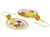 Round Resin Dried Flowers with Murano Glass 18k Yellow Gold Over Sterling Silver Earrings