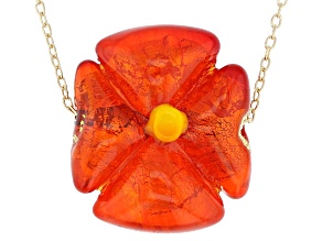 Red Murano Glass 18k Yellow Gold Over Sterling Silver Flower Necklace