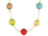 Multi-Color Murano Glass 18k Yellow Gold Over Sterling Silver Bead 18" Necklace