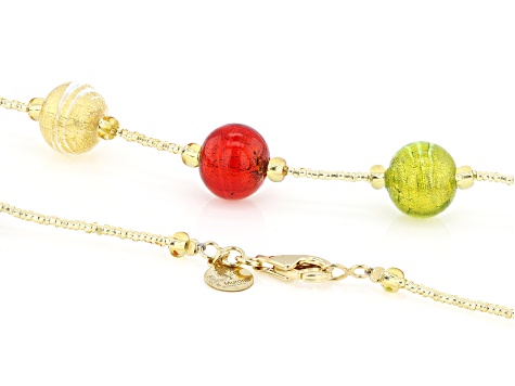 Multi-Color Murano Glass 18k Yellow Gold Over Sterling Silver Bead 18" Necklace