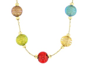 Multi-Color Murano Glass 18k Yellow Gold Over Sterling Silver Bead 20" Necklace