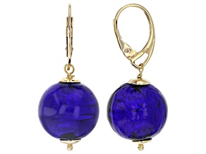 Blue Murano Glass 18k Yellow Gold Over Sterling Silver "Rondo" Earrings