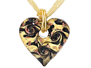 Murano Glass Multi-Strand 18k Yellow Gold Over Sterling Silver Heart Pendant