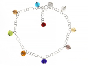 Murano Glass 6mm Bead 18k Yellow Gold Over Sterling Silver Beaded Anklet