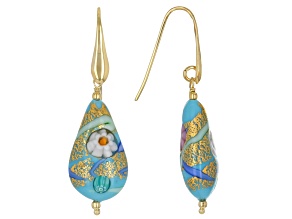 Teal Floral Murano Glass Drop Earrings