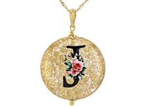 Murano Glass 18K Gold Over Sterling Silver Initial "J" Pendant with 18" Chain