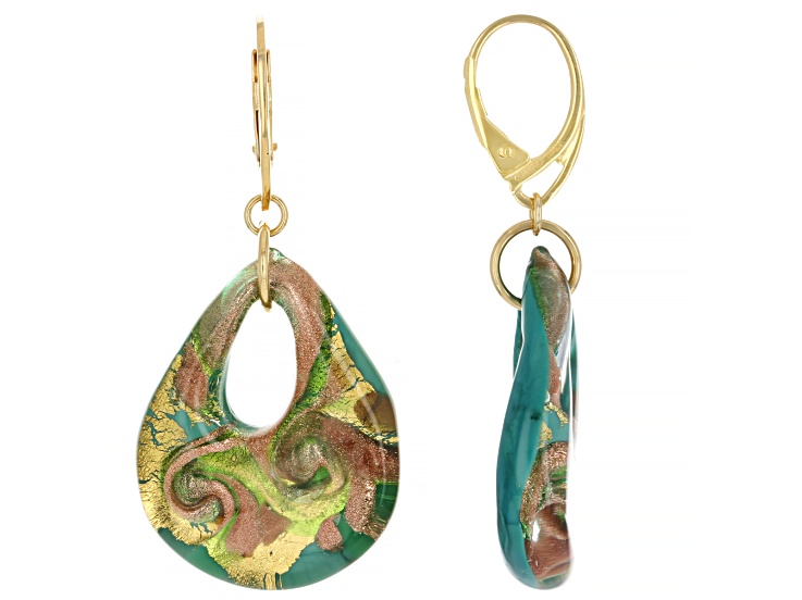 Teal Murano Glass 18K Yellow Gold Over Sterling Silver Earrings