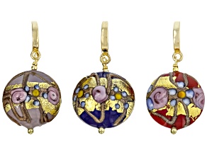 Murano Glass "Fiorato" Domed Disc Pendant Set of 3