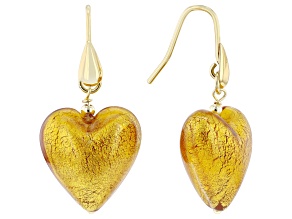 Murano Glass 18k Gold Over Brass Orange Heart Dangle Earrings
