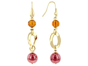 Murano Glass 18k Yellow Gold over Brass Red And Honey Dangle Earrings