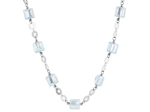 Aqua Murano Glass Rhodium Over Brass Disc Station Necklace