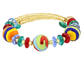 Multi-Color Murano Glass 18K Gold Plated "Lollipop" Wrap Bracelet