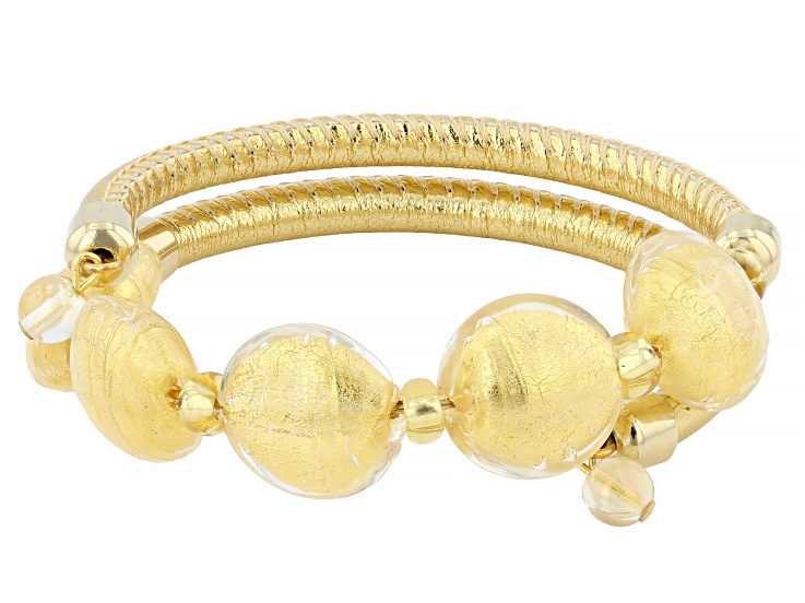 Golden Murano Glass 18K Gold Plated Leather Bracelet Wrap Bracelet