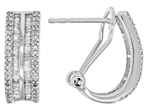 White Diamond Rhodium Over Sterling Silver J-Hoop Earrings 0.70ctw