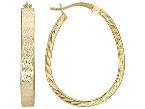 18K Yellow Gold Plated 4mm Diamond Cut Oval Hoop Earrings