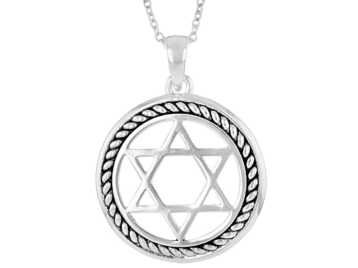 Oxidized Sterling Silver Plated Star of David Pendant with Rolo 18" Chain