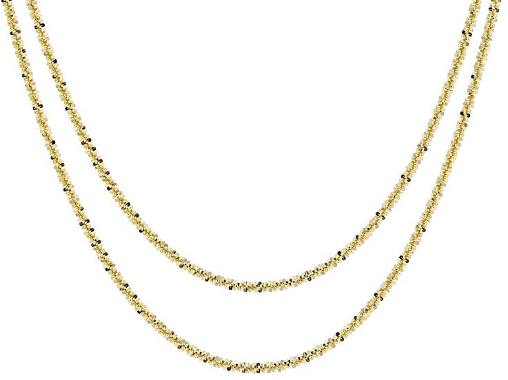 18K Yellow Gold Over Bronze Diamond Cut Criss Cross Chain 2.5mm Necklace Set 20 Inch & 24 Inch
