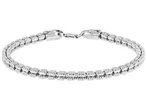Rhodium Over Bronze 3.6mm Ghiaccio Diamond-Cut Bead Bracelet