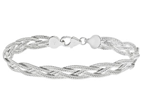 Sterling Silver Over Bronze Diamond Cut Twisted Herringbone Bracelet