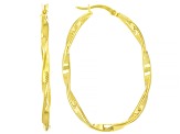 18K Yellow Gold Over Sterling Silver Texture Polished Oval Tube Hoop Earrings