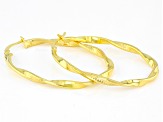 18K Yellow Gold Over Sterling Silver Texture Polished Oval Tube Hoop Earrings