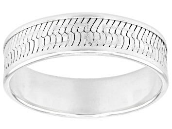 Picture of Sterling Silver 5mm Diamond-Cut Herringbone Greek Key Band Ring