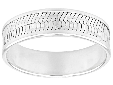 Sterling Silver 5mm Diamond-Cut Herringbone Greek Key Band Ring