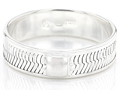 Sterling Silver 5mm Diamond-Cut Herringbone Greek Key Band Ring