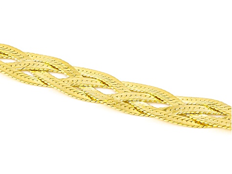 18K Yellow Gold Over Sterling Silver Diamond Cut Braided Herringbone Bracelet