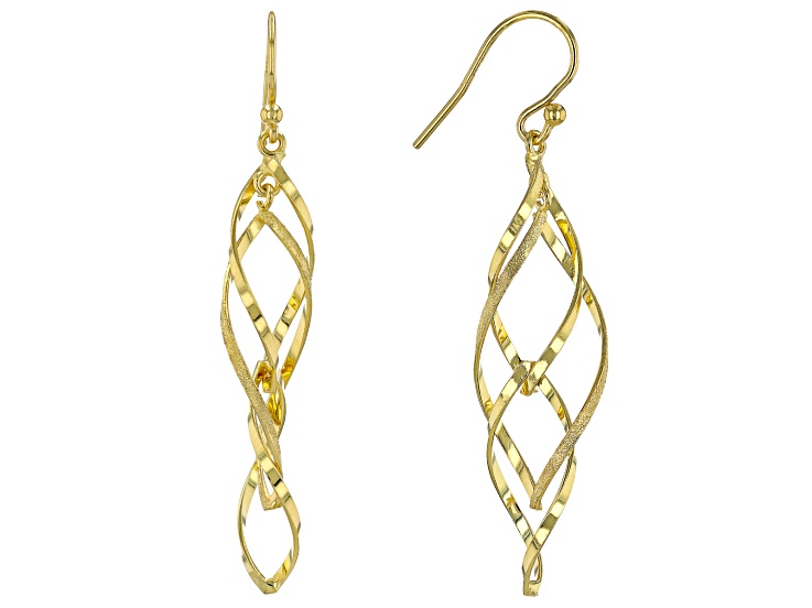 18k Yellow Gold Over Sterling Silver Swirl Drop Earrings