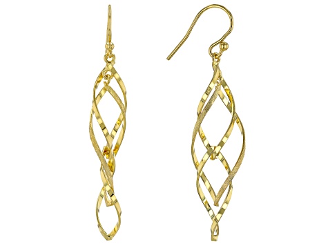 18k Yellow Gold Over Sterling Silver Swirl Drop Earrings - SPA021 