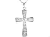 Rhodium Over Sterling Silver Inscribed Cross Pendant With 18 Inch Cable Chain