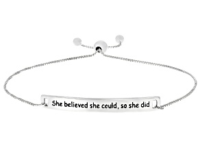 Sterling Silver "She Believed She Could, So She Did" Adjustable Bar Bracelet