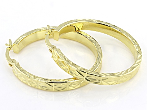 18k Yellow Gold Over Sterling Silver Diamond-Cut Hoop Earrings