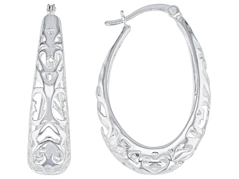 Sterling Silver Filigree Oval Hoop Earrings