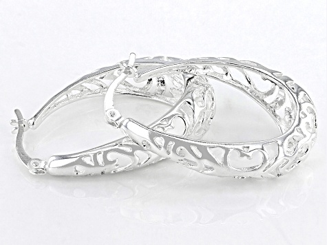 Sterling Silver Filigree Oval Hoop Earrings