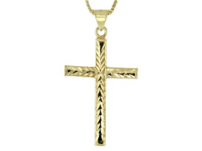 18k Yellow Gold Over Sterling Silver Diamond-Cut Cross Pendant Box Link 18 Inch Necklace