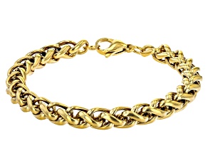 Gold Tone Stainless Steel 7mm Wheat Link Bracelet