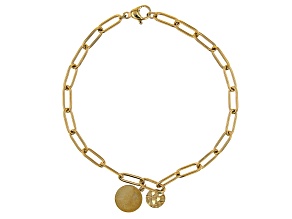 Gold Tone Stainless Steel 4mm Paperclip Link Bracelet With Disc Charm