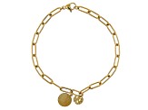 Gold Tone Stainless Steel 4mm Paperclip Link Bracelet With Disc Charm