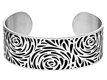 Picture of Stainless Steel Black Enamel Rose Pattern Cuff