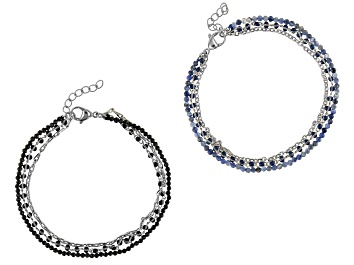 Picture of Stainless Steel With Sodalite And Black & Blue Enamel Bracelet Set of Two